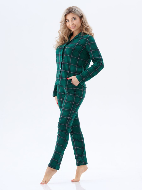 Пижама в клетку с брюками и рубашкой Family look - 12